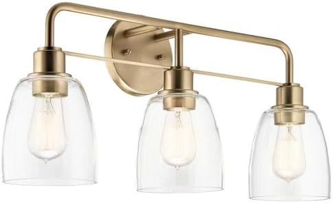 Kichler Meller 24.25 Inch 3 Light Vanity Light with Clear Glass Shades in Champagne Bronze for Bathroom or Powder Room, (24.25" W x 11.25" H x 7" D) 55102CPZ