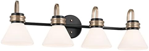 KICHLER Farum 34" 4-Light Vanity Light with Opal Glass in Black, for Single or Double Vanity, Over a Mirror, Powder Room, Bathroom, (34" W x 9.5" H), 55156BK