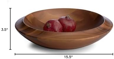 Nambé Skye Wood Centerpiece Bowl 15.5" x 3.5" - Handcrafted Acacia Wood Decorative & Serving Bowl for Dining Table & Living Room Décor, Modern Table Centerpiece with Deep Curves & Rich Grain Design