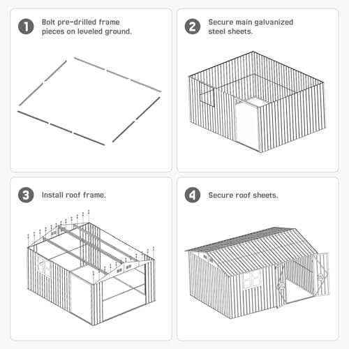 10 x 8 FT Outdoor Storage Shed with Floor, Metal Garden Tool Shed with Vents,Windows,Slooping Roof and Lockable Doors, All-Weather Bike Shed Easy to Assemble for Backyard, Patio, Lawn,White+Yellow