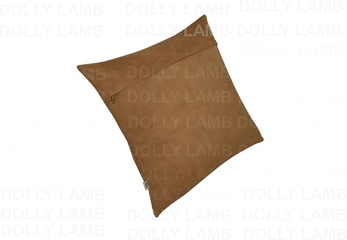 D DOLLY LAMB Lambskin Leather Pillow Cover - Sofa Cushion Case - Decorative Throw Covers for Living Room & Bedroom, 22x22 Inches - Camel Pack of 1