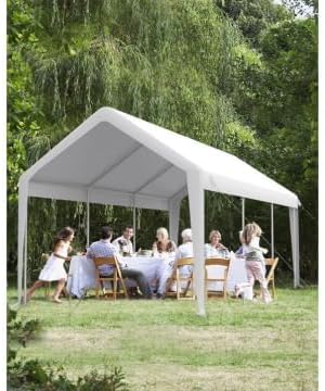 Garvee 13x20 Heavy Duty Carport Canopy, Galvanized Steel Frame Car Port with Waterproof PE Tarp, 4 Doors & 4 Windows, All Weather Portable Garage for Car Boat Truck, White