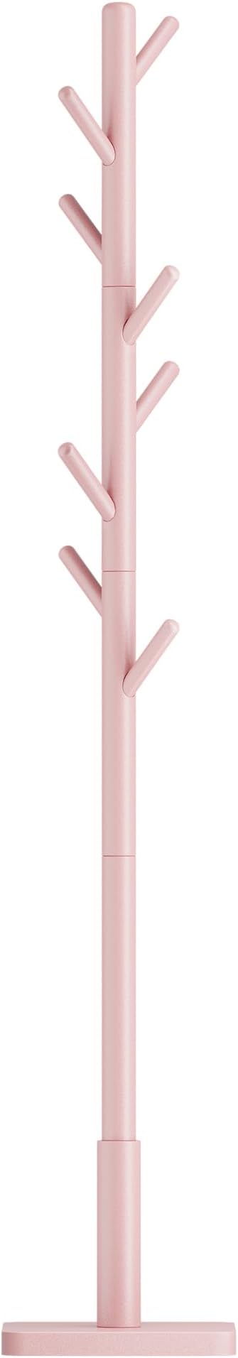 VASAGLE Solid Wood Coat Rack, Free Standing Hall Coat Tree with 8 Hooks, 3 Height Options, for Coats, Hats, Bags, Purses, for Entryway, Hallway, Rubberwood Hooks and Pole, Jelly Pink URCR010R01