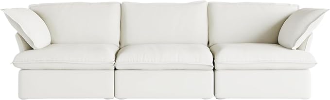 JACH Modern Modular Cloud Sectional Couch, 3 Seat Comfy Convertible Sectional Sofas Couches, Cushion Covers Removable, Two Corners and One Middle Sofa for Living Room (White)