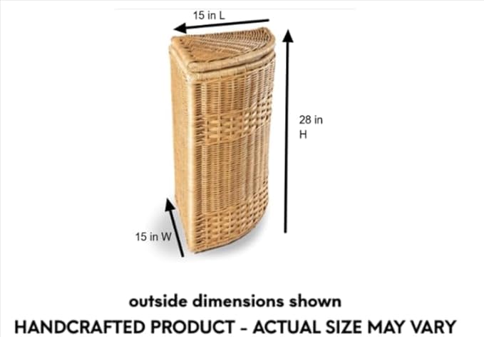 The Basket Lady Corner Wicker Laundry Hamper, 15 in L x 15 in W x 28 in H, Sandstone
