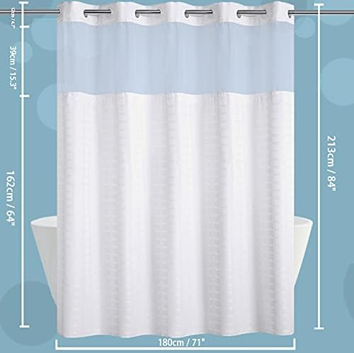 Extra Long No Hook Shower Curtain with Snap in Liner Set, Hotel Luxury White Fabric Shower Curtains for Bathroom with See Through Top Window, Washable, Waterproof 71W x 84H