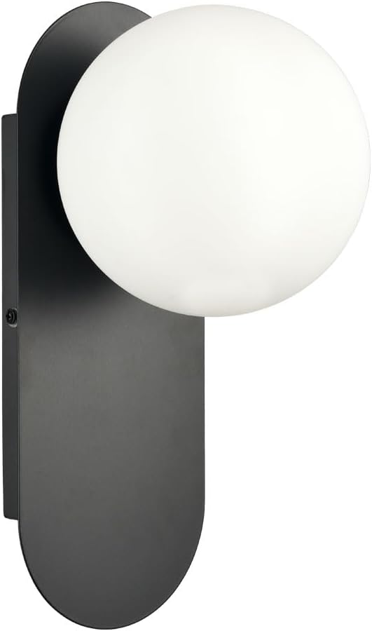 HOLKIRT Black Wall Light Fixture Mid Century Globe Wall Sconce with White Opal Glass for Living Room Bedroom Bathroom Entryway