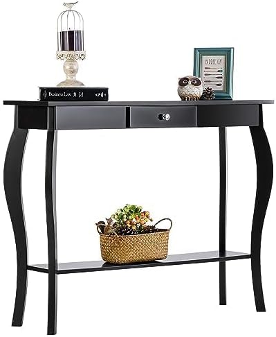 ChooChoo Narrow Console Table with Drawer, Chic Accent Sofa Table, Entryway Table, Black