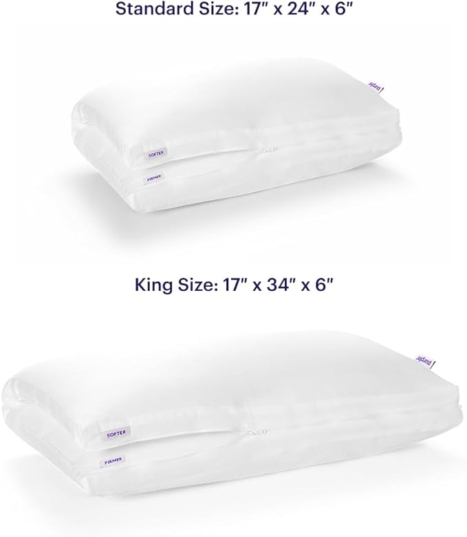 Purple TwinCloud Pillow | Adjustable Support for Soft or Firm Support, Perfect Side Sleeper Pillow, White