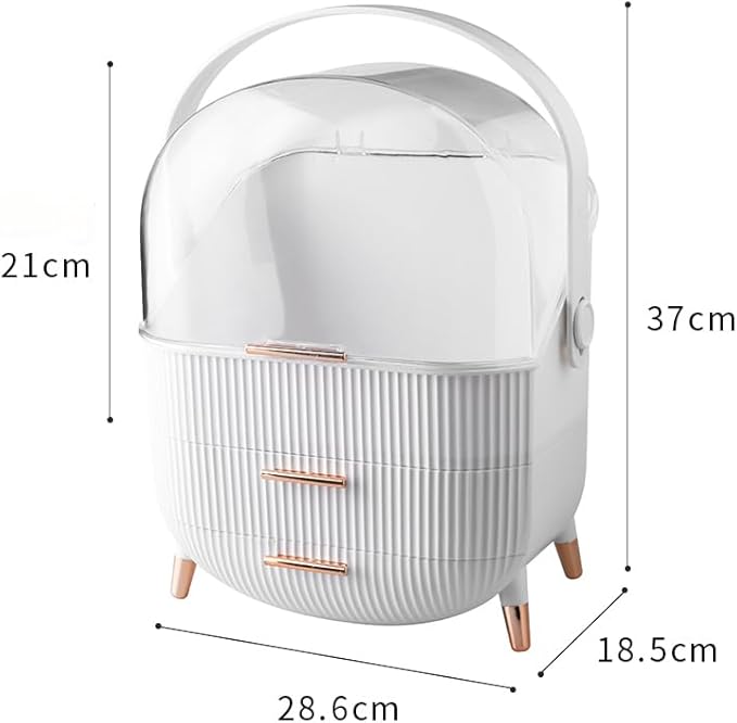 Makeup Storage Organizer for countertop,Cosmetics Display Case with 2-Layer Storage Box and Transparent Cover, Keep Bedroom Vanity Organizer Clea, Milky white