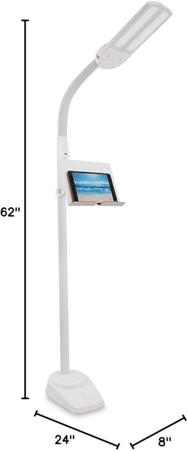OttLite Dual Shade LED Standing Floor Lamp with Adjustable Stand - Wide Range of Illumination with Built-in 2.1A USB Charging Port and Flexible Neck - 4 Brightness Settings for Reading & Studying
