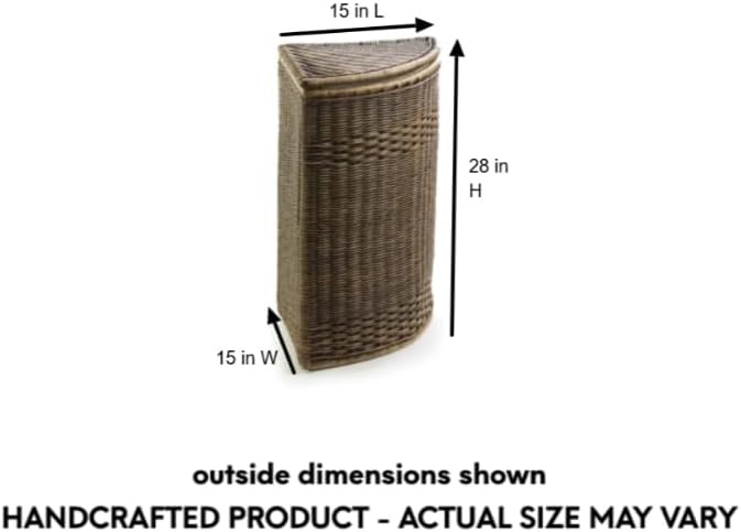 The Basket Lady Corner Wicker Laundry Hamper, 15 in L x 15 in W x 28 in H, Antique Walnut Brown