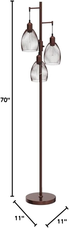 Dimmable Floor Lamp, 3 x 800LM LED Edison Bulbs Included, Farmhouse Industrial Floor Lamp Standing Lamp with Elegant Teardrop Cage Head Tall Lamp for Living Room Bedroom Office Dining Room - Brown