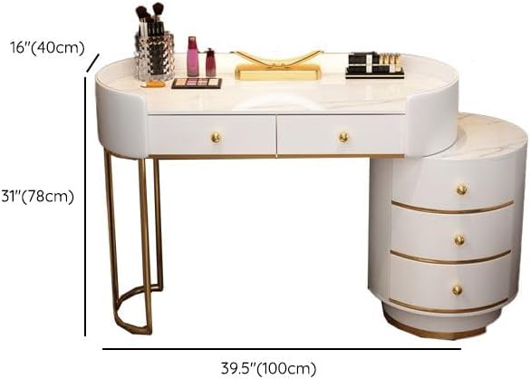 KWOKING Contemporary Make-up Vanity with Slate Stone Top & Storage Drawers Bedroom Dressing Table Storage Cabinet Integrated Table White - Makeup Vanity & Mirror 39" L x 16" W x 31" H