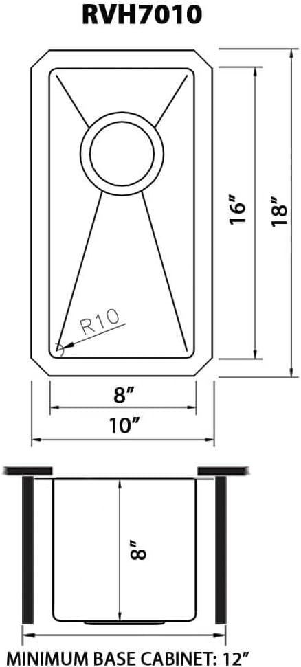 Ruvati 10-inch Rounded Corners Undermount Wet Bar Prep Sink Tight Radius - 16 Gauge Stainless Steel Bar Sink Single Bowl with Brushed Finish hides scratches, Easy-to-Clean Undermount Sinks - RVH7010