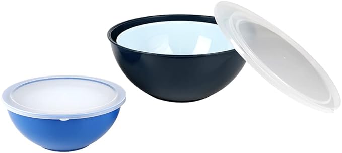 BoxedHome BPA Free Plastic Round Mixing Bowl with Lids, 12 Pack Nesting Bowls with Lids Set, Microwave and Dishwasher Safe Prep & Serving Bowls Great for Mixing, Baking, Serving (Blue, 12pcs)