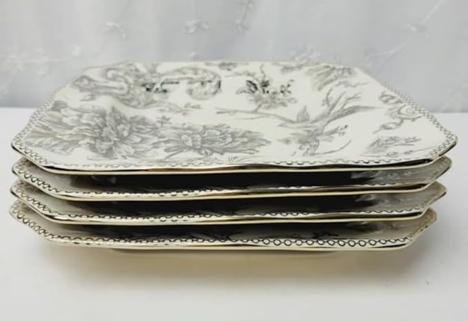 222 Fifth Adelaide 16-Piece Square Floral Dinnerware Set – Service for 4, Grey & White Porcelain Plates & Bowls, for Everyday Dining & Entertainment, Microwave & Dishwasher Safe, Chip Resistant