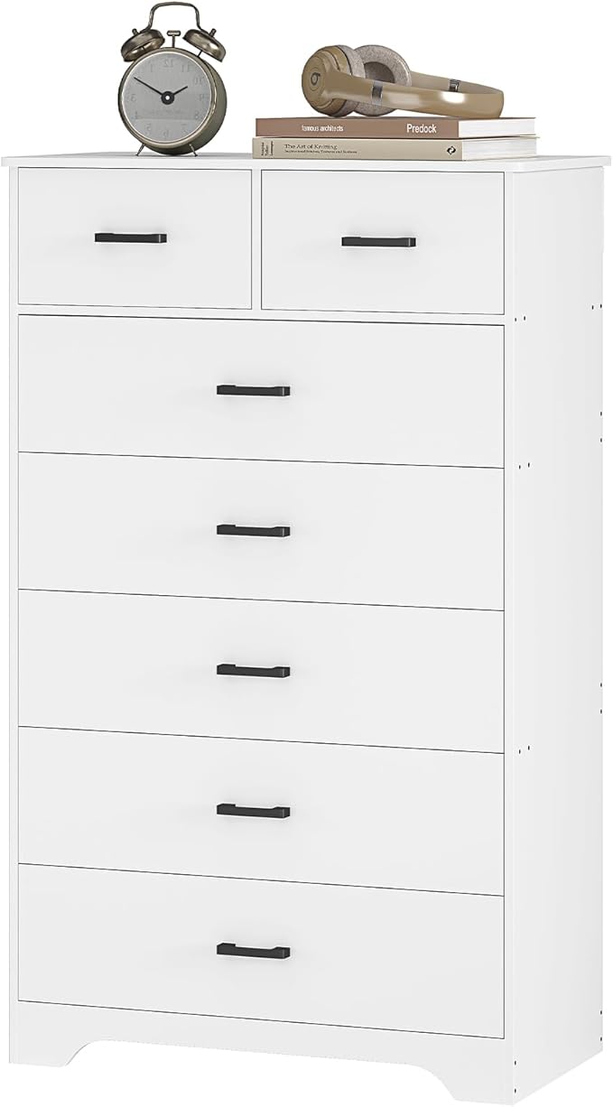 Hasuit Tall Dresser for Bedroom, White Large Chest of Drawers, 55.6'' High Dressers with 7 Drawers, Modern Wooden Vertical Storage Clothes Closet Organizer