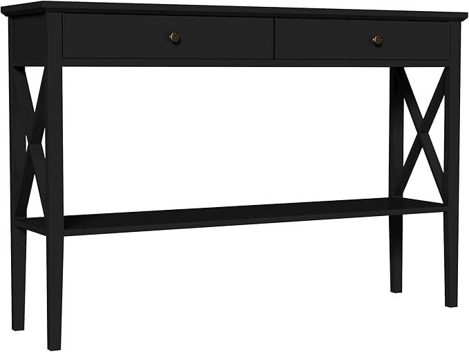 ChooChoo 47" Console Table with Drawers, Narrow Wood Accent Sofa Table Entryway Table with Storage Shelf for Entryway, Front Hall, Hallway, Living Room, Black