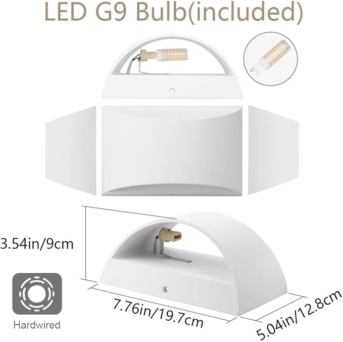 Aipsun Aluminum Modern Indoor LED Wall Sconce Hardwired Interior Wall Lights Set of 2 Up and Down Wall Mount Light for Living Room Bedroom Hallway Corridor Warm White 3000K(with G9 Bulbs)