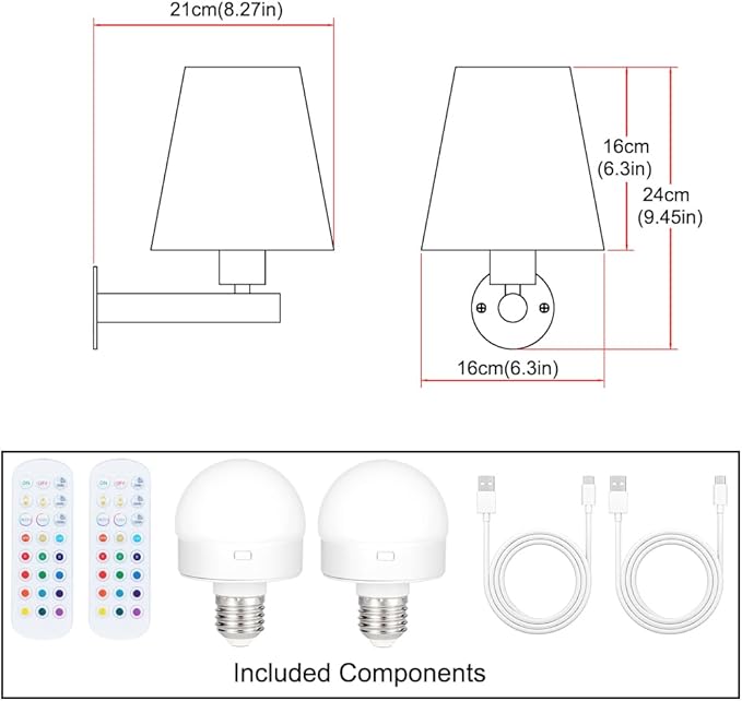 Battery Operated Wall Sconces Set of Two, Brass Gold Rechargeable Wireless Sconce Wall Lighting, Cordless Wall Mounted Lamp with USB Charging Bulb, Wall Light with Linen Fabric for Bedroom Living Room