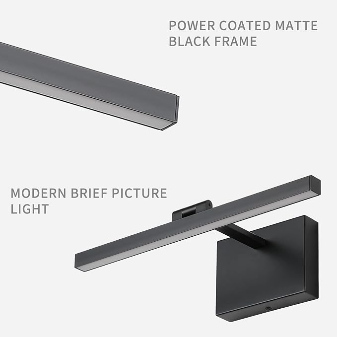 Joosenhouse Led Picture Light Dimmable 15.74" Inches Black Wall Lights Fixture Rotatable Sconce Lamps As Art Lights for Paintings 7W Hardwired Connection 3000k