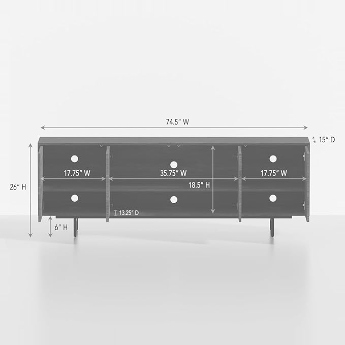 Norrhaus 75" x 26" 4-Door TV Stand in White - Modern TV Console Made from Quality Engineered Hardwood with Water Resistant Melamine Veneer - No Tools Frame Assembly