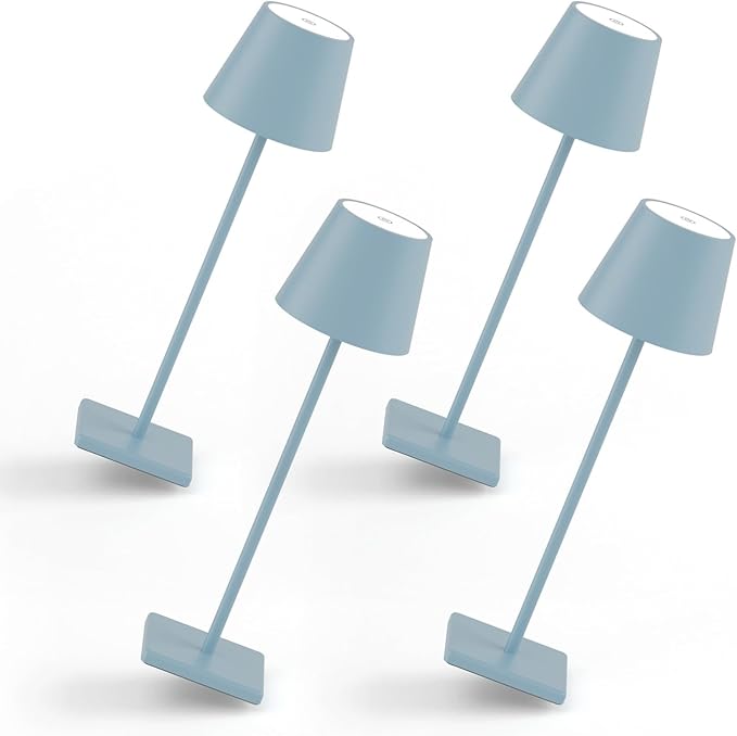 4 Packs Rechargeable LED Table Lamp,6000mAh Outdoor Cordless Desk Lamp Waterproof Portable, Stepless Dimmable Lamps for Restaurant/Bedroom/Outdoor (Blue)
