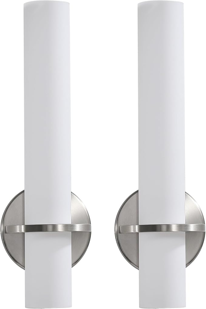 Brushed Nickel Wall Sconces Set of Two - 15 inch Modern Bathroom Sconce 15W 3000K Dimmable LED Sconces Wall Lighting, Indoor Wall Sconce Light for Living Room Corridor Mirror Bedroom Stairs