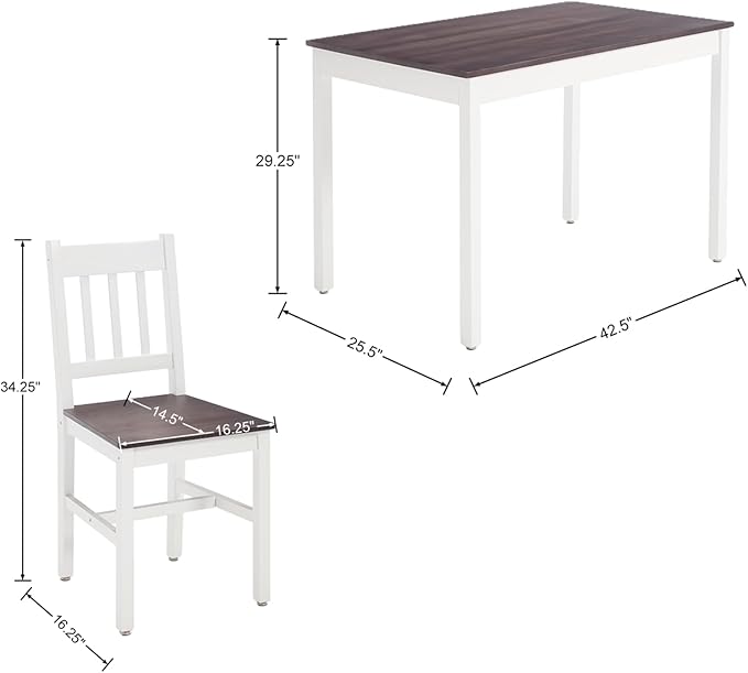 Dining Table Set for 4, 5 - Piece Kitchen Table Set 42.5 Inch Rectangular Dining Table with Chairs Solid Wood Dining Set for Kitchen/Dining Room,Home, Small Space, Apartment, Brown