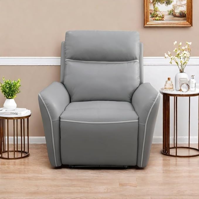 Oversized Recliner Chair, Multifunction Power Leather Recliners with Home Theater Seating, Oversized Single Electric Recliner Furniture for Living Room Apartment Home Theater, Light Grey