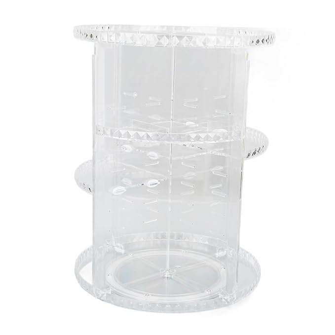 Diamond Pattern Cosmetic Storage Box, 360 Degree Rotating Makeup Organizer, Transparent Desktop for Lipstick Skincare, Stable Base Organizer