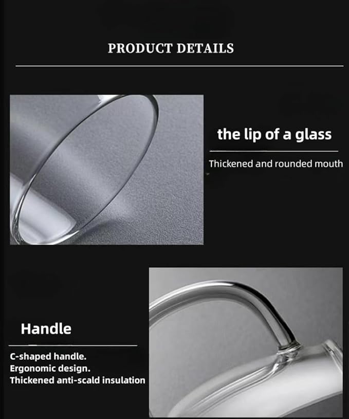 Clear Glass Mug with Handle, Dark Green Handle 16 oz, High Borosilicate Glass Mug for Large Glass Coffee Mugs with Handle, Drinking Mugs with Handle, or as a gift!…