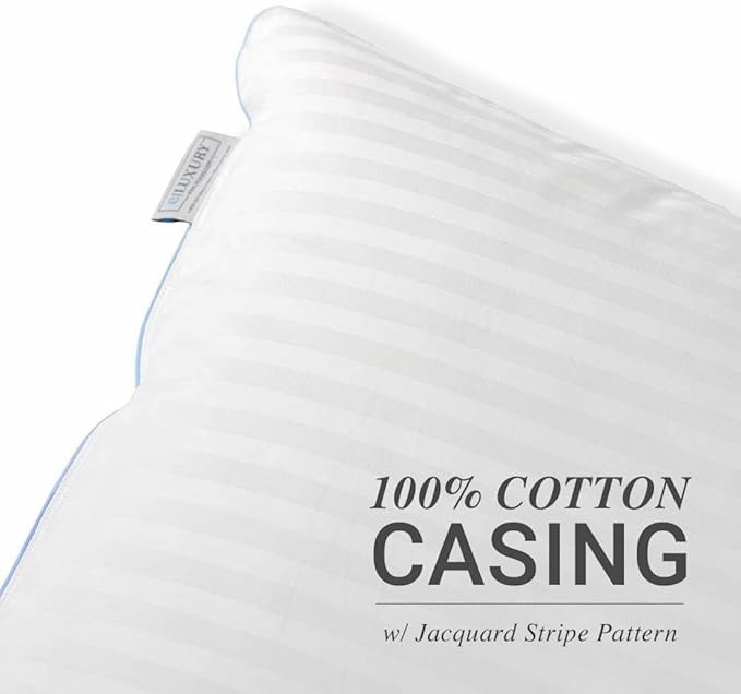 eLuxurySupply 2-Pack Premium Bed Pillows - Medium Density and Medium Loft Ideal for Back and Side Sleepers - 100% Cotton Casing - 20"X36" King Size