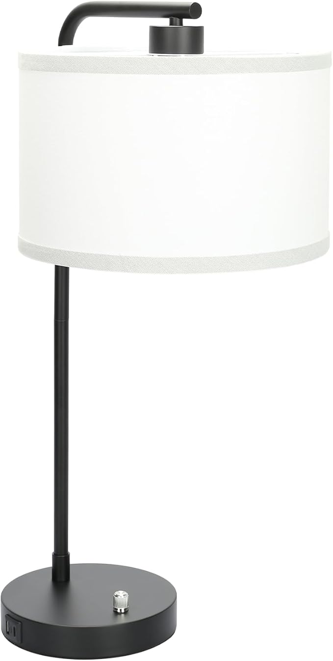 Table Lamp for Bedroom with USB C+A Ports, Fully Stepless Dimmable Farmhouse Bedside Lamp Nightstand Light, Tall Reading Desk Lamp for Living Room, Office, 9W LED Bulb Included