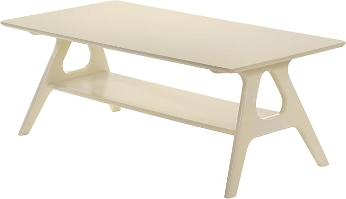 Roundhill Furniture Arona Mid-Century Modern Wood Shelf Coffee Table, Off-White Finish