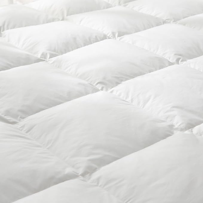 Goose Down Feather Mattress Topper, RV King Down Mattress Protector Cover with Straps, Plush Soft Fluffy Baffled Pillowtop Featherbed Cooling Pad All-Season Luxury (72x80 Inch)