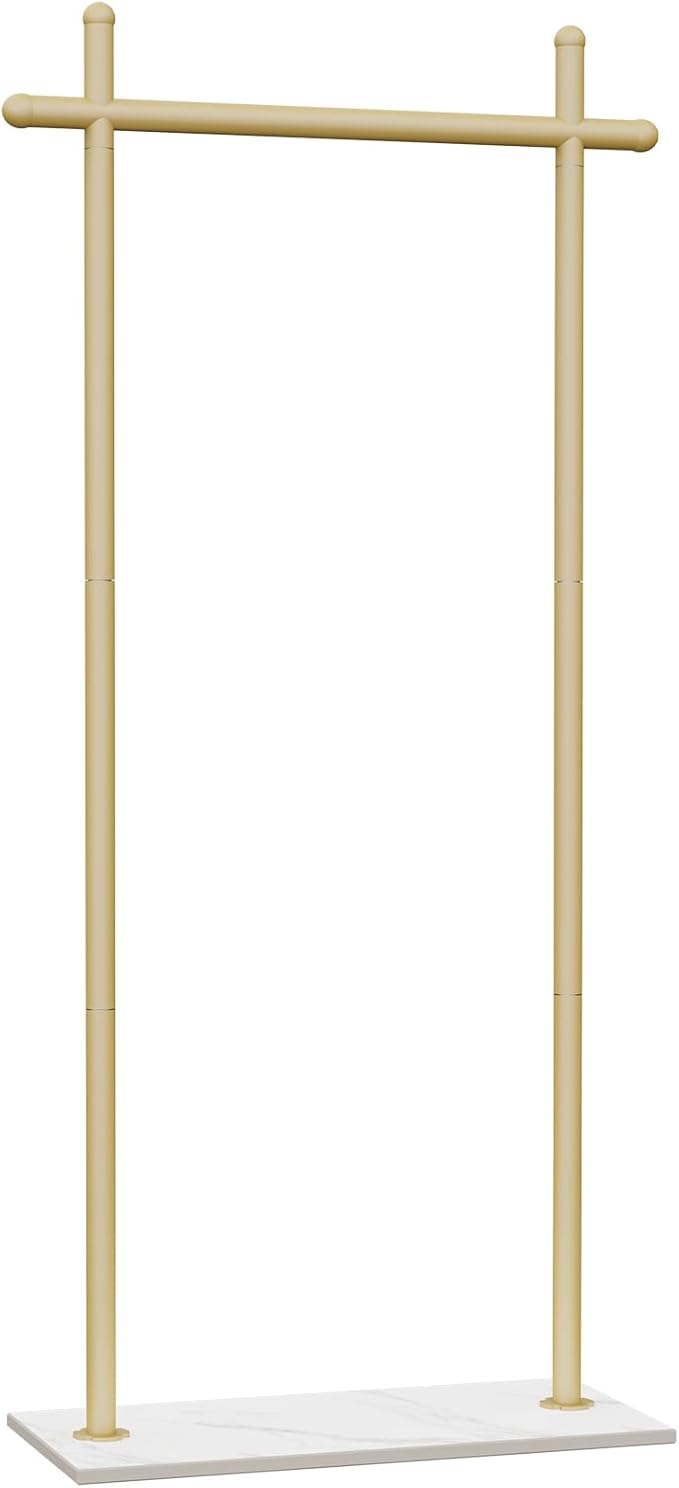 Coat Rack Freestanding with Natural Rock Base, Metal Coat Hanger Stand, Industrial Garment Rack, Clothes Tree for Bedroom Living Room Office To Hang Outerwear, Hats, 68.9in, Gold, Large