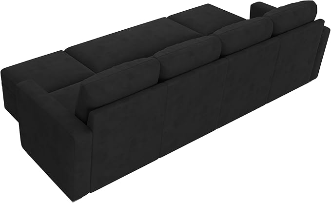 HONBAY Modular Sectional Sleeper Sofa Bed, Velvet Sectional Couch with Pull Out Bed U Shaped Modular Couch with Storage Ottoman for Living Room, Black