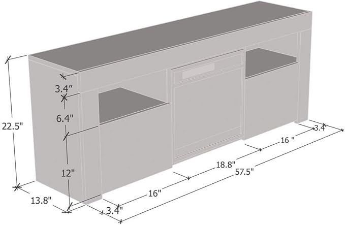 Meble Furniture Modern Rectangular TV Stand with Storage Cabinets & Electric Fireplace - Fits TVs Up to 65" - Walnut/Black