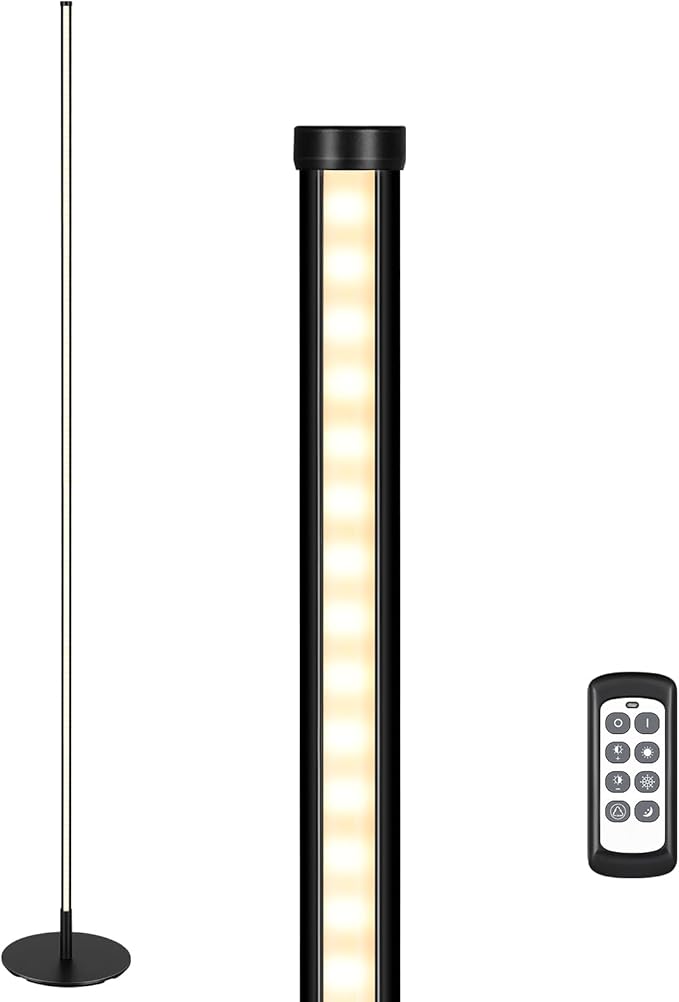 EDISHINE LED Corner Lamp, Set of 2 Minimalist Dimmable Tall Light with Remote, 57.5" Floor Lamps for Living Room, Bedroom, Home Office, 7 Color Temperature 2700-6000K (Black)