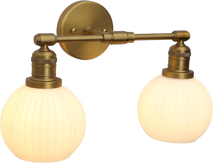 Vintage 2-Lights Wall Sconce with Milk White Glass Globe Shade, Hardwired Indoor Wall Light Fixture for Bathroom Vanity Living Room Bedroom