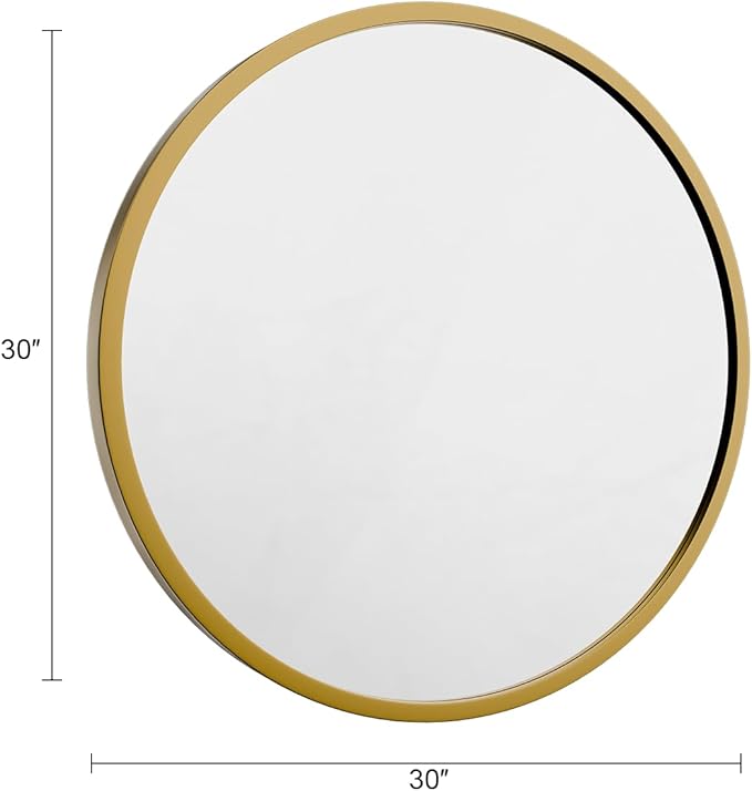 Round Bathroom Mirror 30" X 30" Wall Mount Dresser Metal Frame Mirror Over Sink Vanity Hungs Horizontally Or Vertically for Bedroom, Entryway, Living Room,Gold