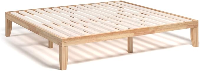 Giantex King Wood Platform Bed Frame, 14 Inch Solid Rubber Wood Mattress Foundation, Heavy Duty Wooden Slats Support, No Box Spring Needed, Easy Assembly, Natural