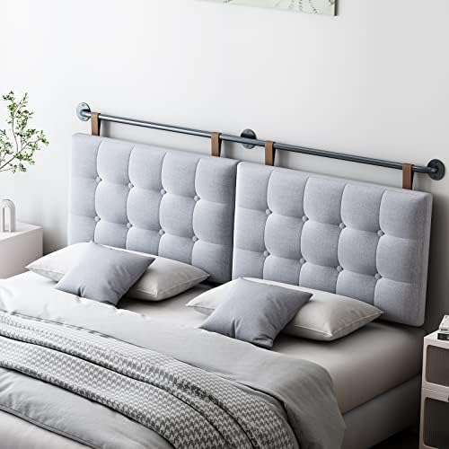 Headboard Queen Size Headboards for Adjustable Bed Tufted Upholstered Head Board Only Gray Headboards, Fabric Line Headboard in Modern Button Design Bedroom(Gray, Queen)