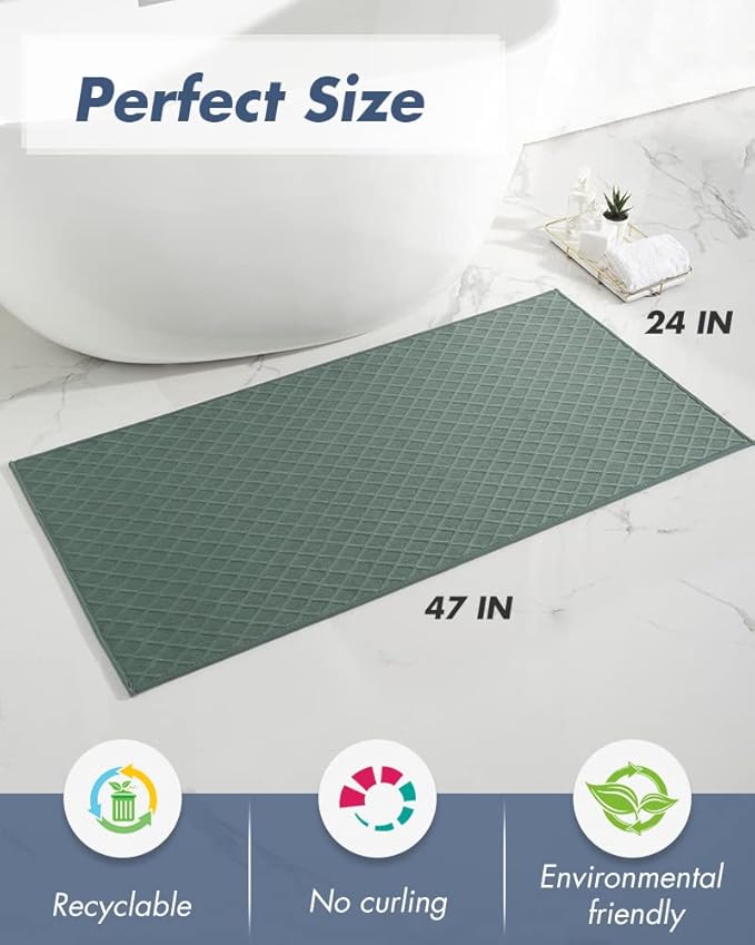 AMOAMI Bath-Mat, Ultra Thin Bathroom Mat Runner Rugs, Rubber Backed Bath Mats for Bathroom Non Slip, Absorbent Bath Rug for Bathroom Floor, Shower, Sink 2'x 4'(24" x 47") Green