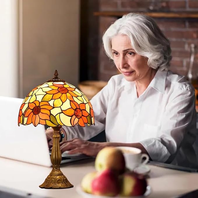 Tiffany Table Lamps for Bedroom Nightstand Bedside Lamps 12X12X19 Inch Sunflower Stained Glass Table Lamp for Living Room 12X12X19 Inch Home Office Desk Lamp