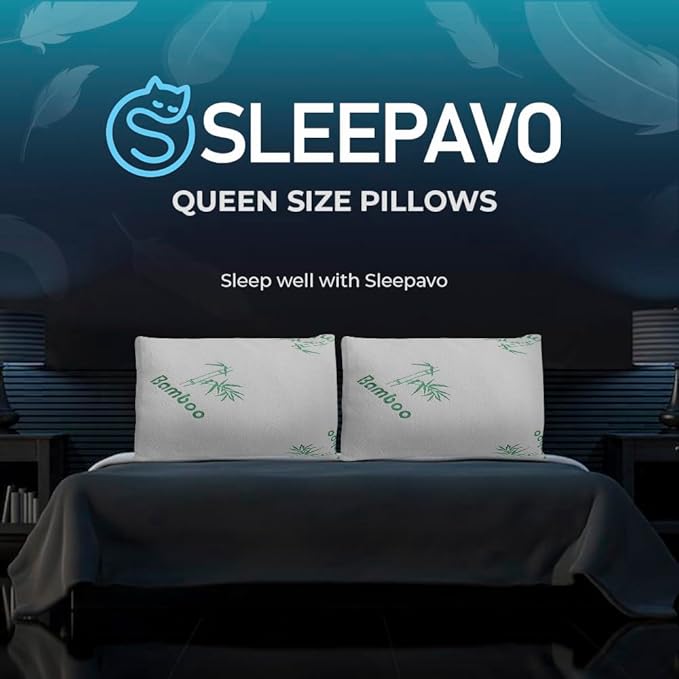 Memory Foam Pillows Queen Size Set of 2 - Cooling Bed Pillows for Sleeping - Back, Stomach, Side Sleeper Soft, Comfy Cool Shredded - 2 Pack, Rayon Derived from Bamboo