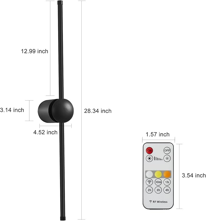 Battery Operated Wall Sconce Set of Two, Wireless Battery Powered LED Wall Lights with Remote, 360°Rotation, Rechargeable, Dimmable,Black Modern Cordless Wall Lamp for Living Room Bedroom