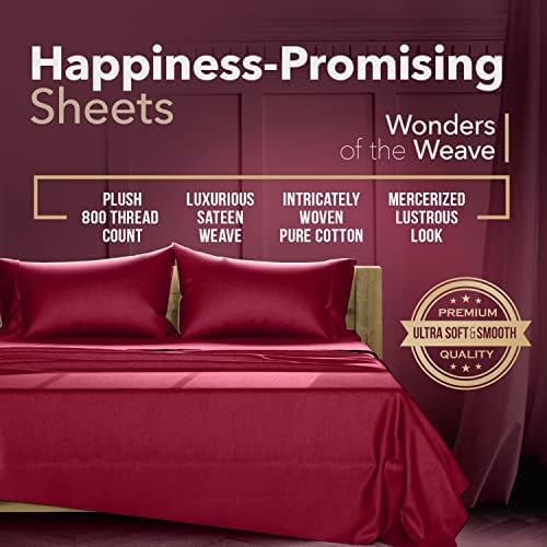 TEXAS LINEN CO. 800 TC Egyptian Cotton Sheets - 4 Piece Burgundy Color Full Cooling Sheet for Hot Sleepers, Soft, Breathable Bed Sheet Set, Luxury Hotel Sheets, Fits Mattress Upto 18'' DEEP Pocket
